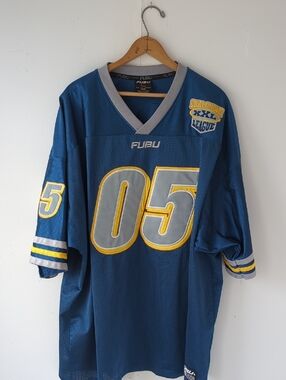 Vintage FUBU Mesh Champion XXL League Football Jersey 05' Blue Yellow Size XXXL